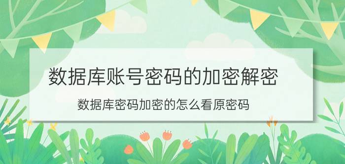 数据库账号密码的加密解密 数据库密码加密的怎么看原密码？